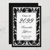 Invitation de graduation de script noir et blanc (Devant / Derrière)