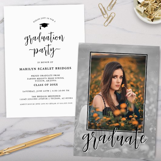Invitation de graduation de script photo simple mo
