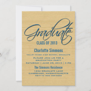 Invitation de graduation de script rustique bleu