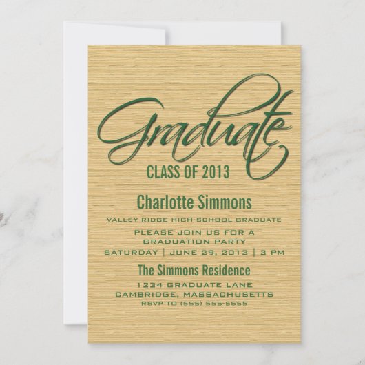 Invitation de graduation de script rustique vert (Devant)