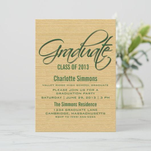 Invitation de graduation de script rustique vert (Debout devant)