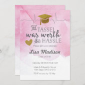 Invitation de graduation d'infirmière rose et or (Devant / Derrière)