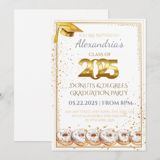 Invitation de graduation Donuts et Degrees 2025 (Devant / Derrière)