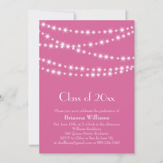 Invitation de graduation du Fuchsia Party Lights (Devant)