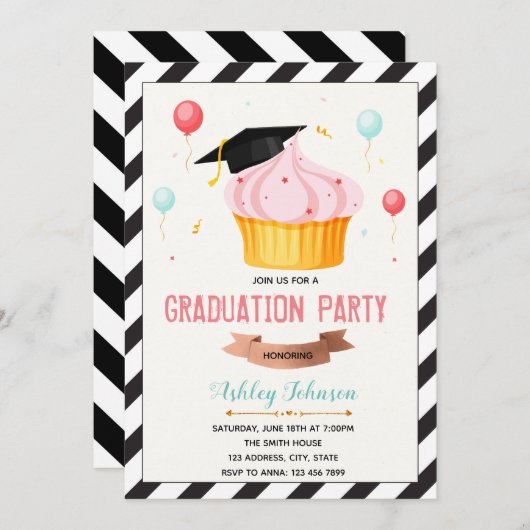 invitation de graduation du thème Cupcake (Devant / Derrière)