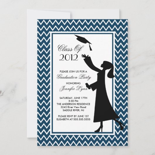 Invitation de graduation en bleu moderne Silhouett (Devant)