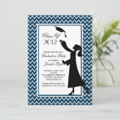 Invitation de graduation en bleu moderne Silhouett (Debout devant)