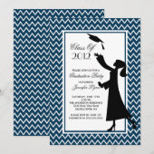 Invitation de graduation en bleu moderne Silhouett (Devant / Derrière)