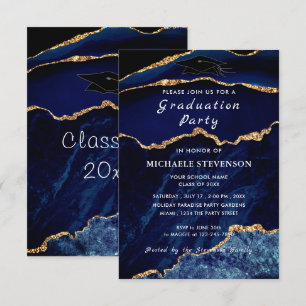 Invitation de graduation en marbre bleu or de la M