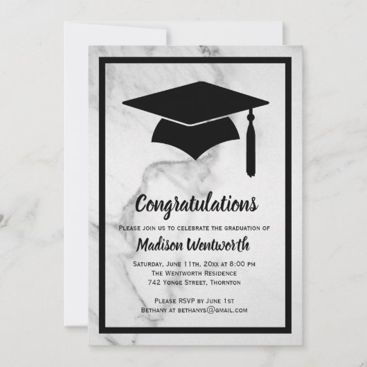 Invitation de graduation en marbre classique - noi (Devant)