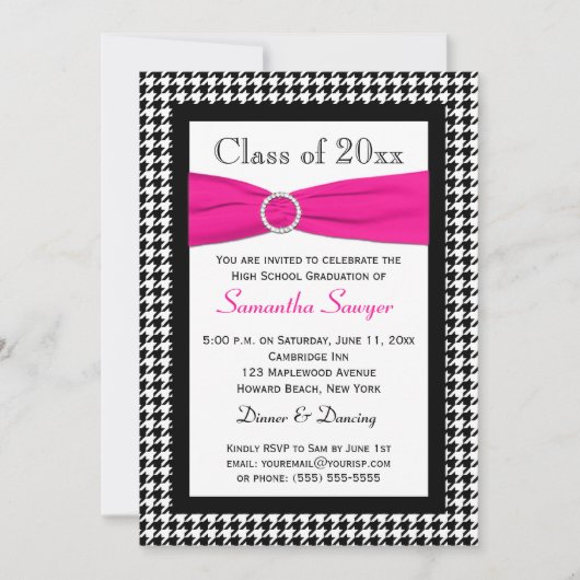 INVITATION de graduation en noir blanc noir rose R (Devant)