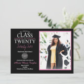 Invitation de graduation en noir et rose avec phot (Debout devant)