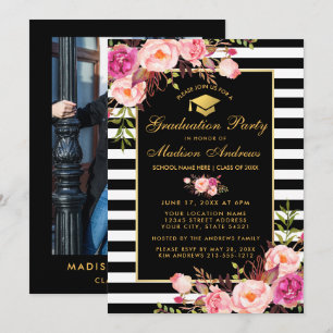 Invitation de graduation en or rose rayé - Photo R