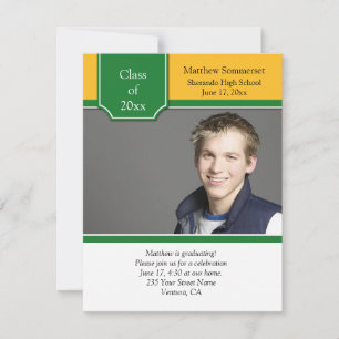 Invitation de graduation en or vert et jaune
