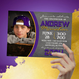 Invitation de graduation en tableau rouge et or