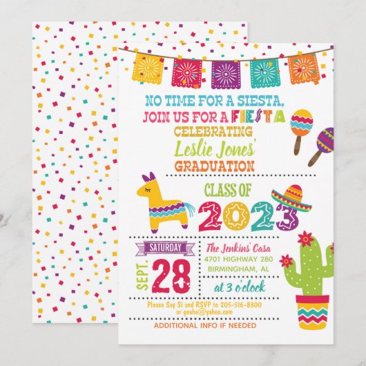 Invitation de graduation Fiesta - Blanc (2023) (Devant / Derrière)