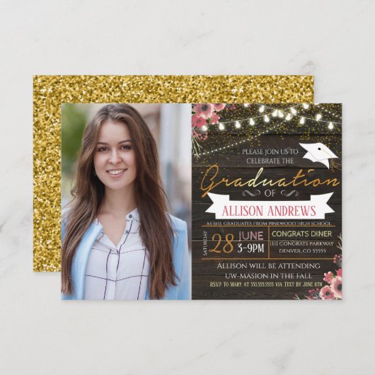 Invitation de graduation florale (Devant / Derrière)