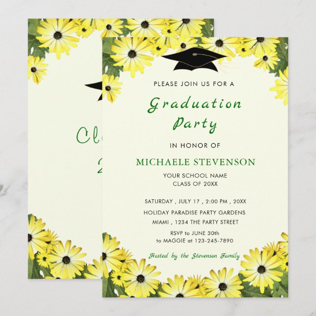 Invitation de graduation florale moderne - Vos cou (Devant / Derrière)