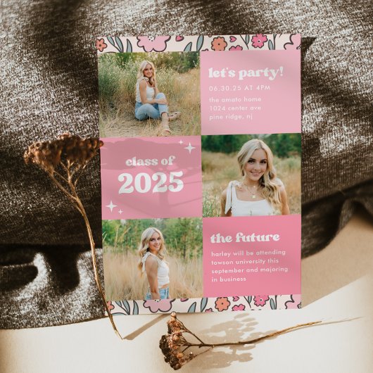 Invitation de graduation florale rose