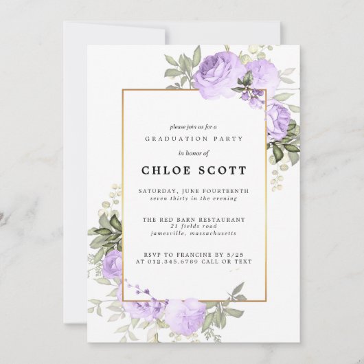 Invitation de graduation florale Rose violette (Devant)