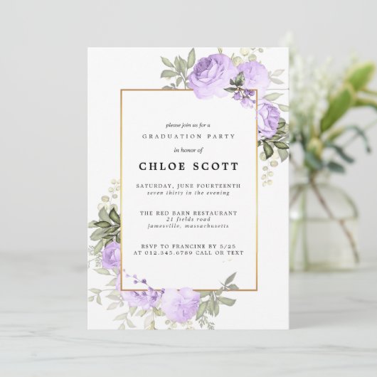Invitation de graduation florale Rose violette (Debout devant)