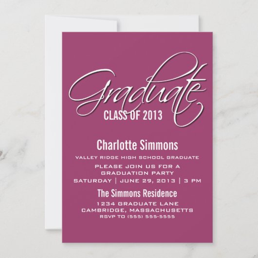 Invitation de graduation Fuchsia Elegant Script (Devant)