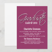 Invitation de graduation Fuchsia Elegant Script (Devant / Derrière)