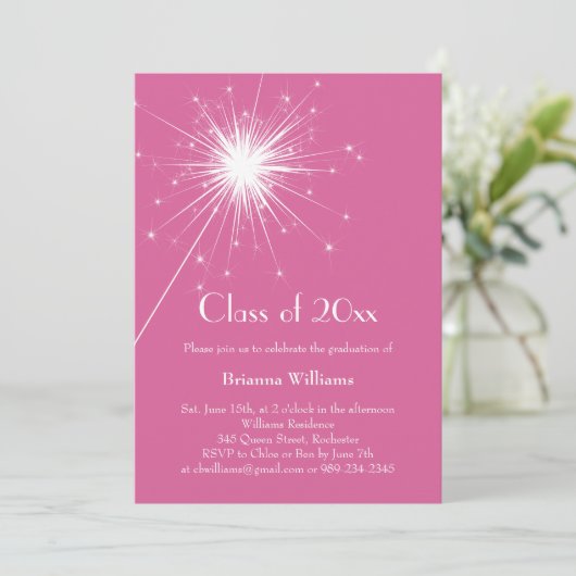 Invitation de graduation Fuchsia Sparkler (Debout devant)