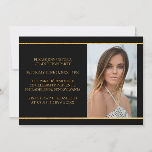 Invitation de graduation Gold Black (Dos)