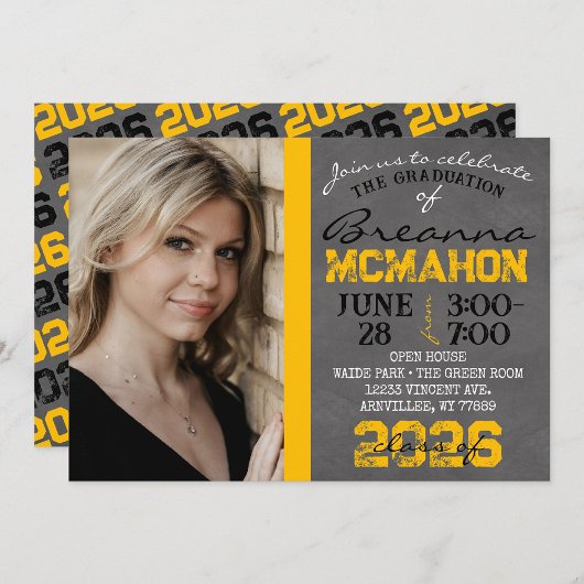 Invitation de graduation Gold & Black Chalkboard