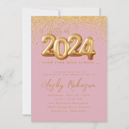 Invitation de graduation Gold et Pink 2024 (Devant)