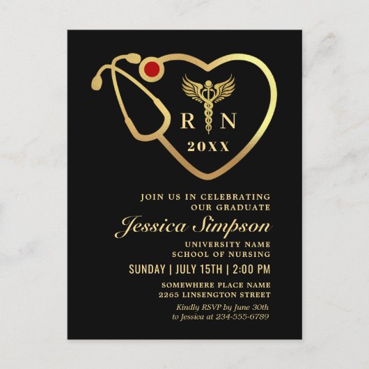Invitation de graduation Golden Black (Devant)