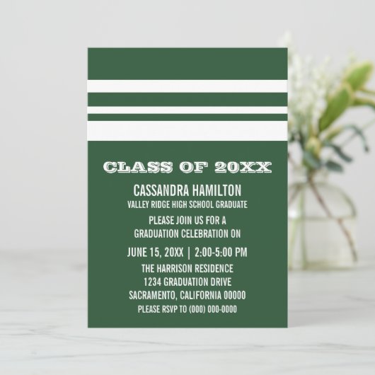 Invitation de graduation Gras Vert/Blanc (Debout devant)