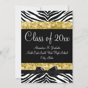 Invitation de graduation Jaune Gold Sparkle Zebra 