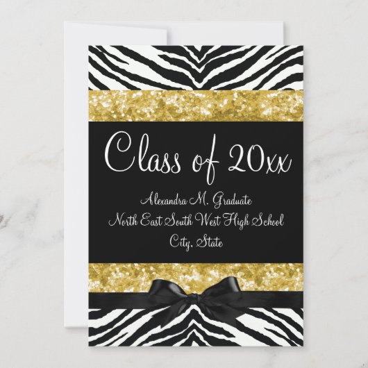 Invitation de graduation Jaune Gold Sparkle Zebra (Devant)