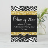 Invitation de graduation Jaune Gold Sparkle Zebra (Debout devant)