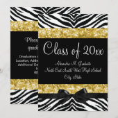Invitation de graduation Jaune Gold Sparkle Zebra (Devant / Derrière)