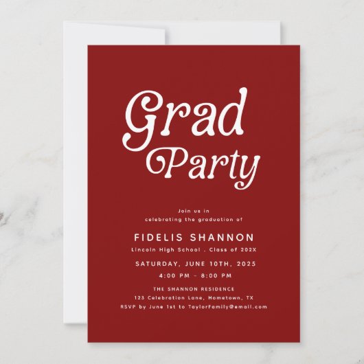 Invitation de graduation Maroon Retro (Devant)