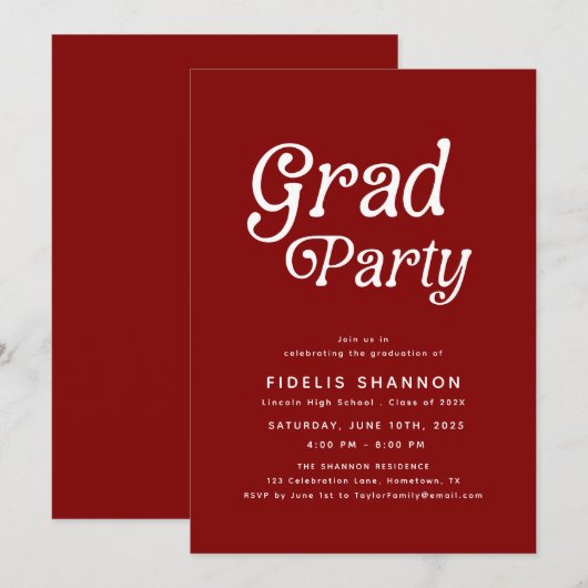 Invitation de graduation Maroon Retro (Devant / Derrière)