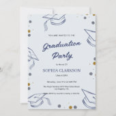 Invitation de graduation minimaliste Blue & Gold (Devant)