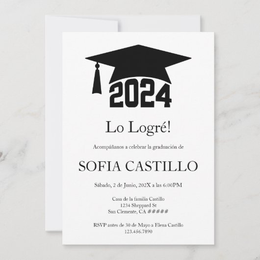 Invitation de graduation minimaliste noir (Devant)