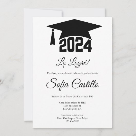 Invitation de graduation minimaliste noire (Devant)