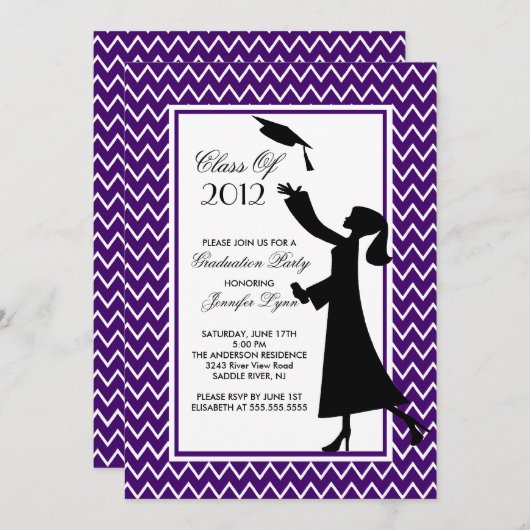 Invitation de graduation moderne en violet Silhoue (Devant / Derrière)