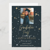Invitation de graduation moderne noire et jaune (Devant / Derrière)
