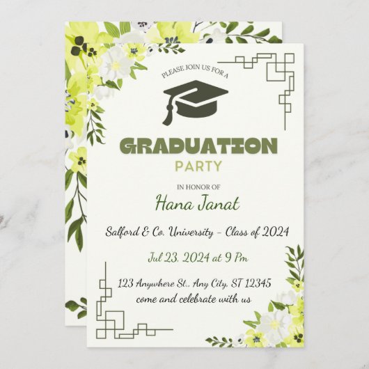 Invitation de graduation modifiable (Devant / Derrière)