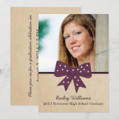 Invitation de graduation mou pourpre Bow (Devant / Derrière)