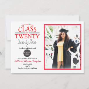 Invitation de graduation noire et rouge avec photo