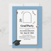 Invitation de graduation ondulée bleu clair rétro (Dos)