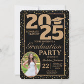 Invitation de graduation photo Black and Gold 2025 (Devant)