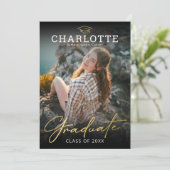 Invitation de Graduation Photo Black Gold moderne (Debout devant)